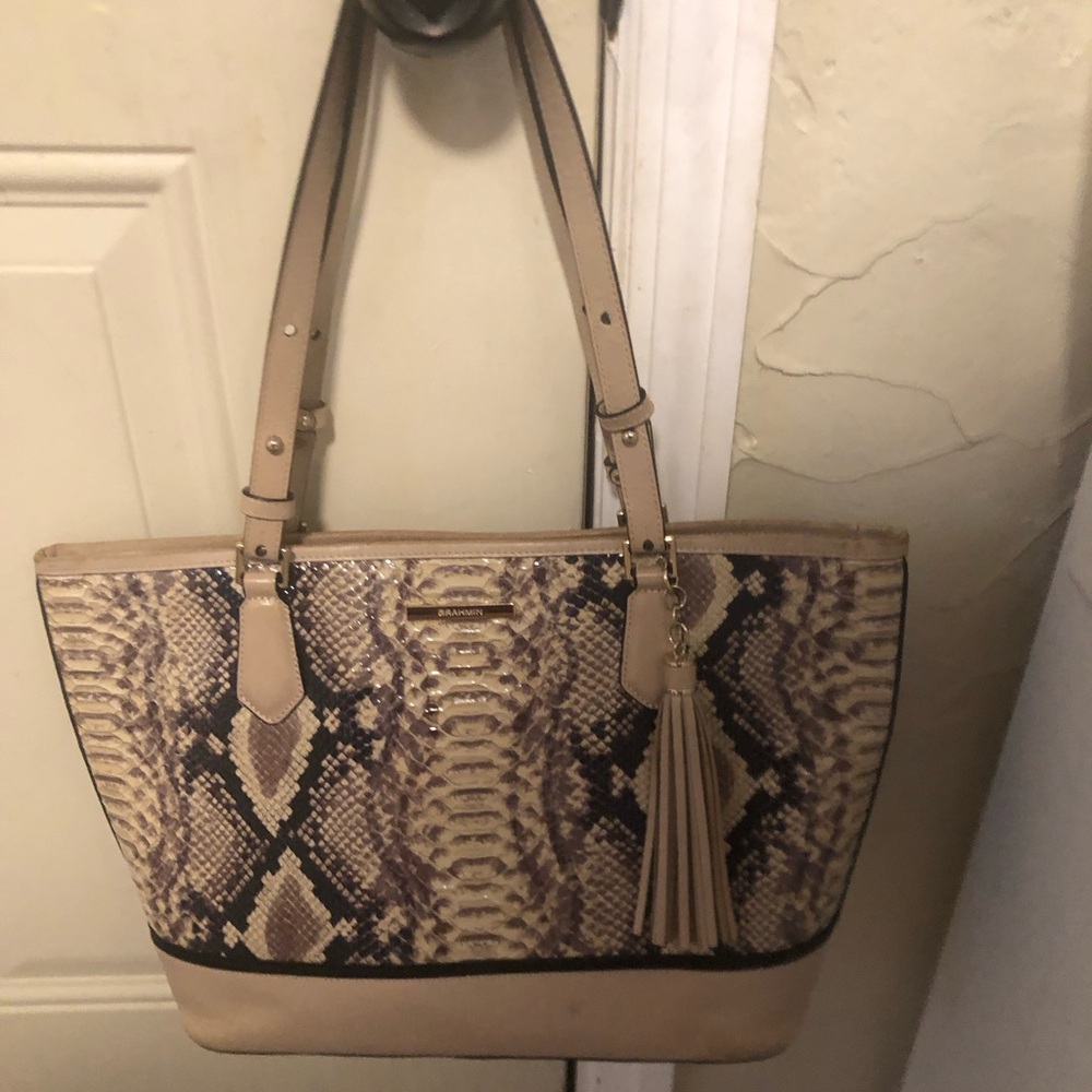 Brahmin Tan and Brown Snakeskin Tote